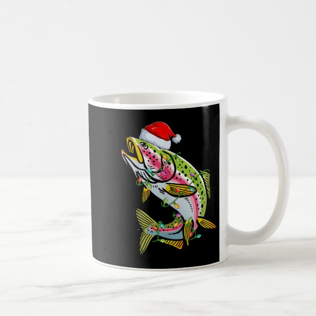 Taza De Café Xmas Lights Santa Hat Rainbow Trout Fish Christmas (Derecha)