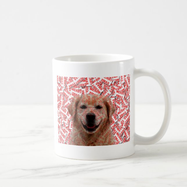 Taza De Café Xmas Sonriendo Perro recuperador de oro (Derecha)