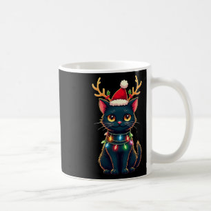 Taza De Café Xmas Tee Reindeer Black Cute Cat Navidades Luces