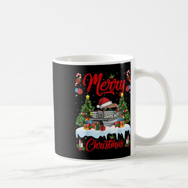 Taza De Café Xmas Tree Lighting Santa Hat Pontoon Boat Christma (Derecha)