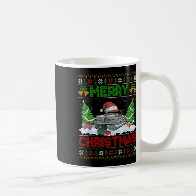 Taza De Café Xmas Tree Lighting Ugly Santa Hat Pontoon Boat Chr (Derecha)