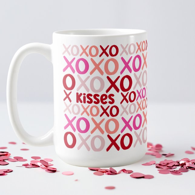 Taza De Café XOXO Abrazos y besos galentina rosa y roja (XOXO Hugs and Kisses Pink and Red Cute Galentine Coffee Mug)