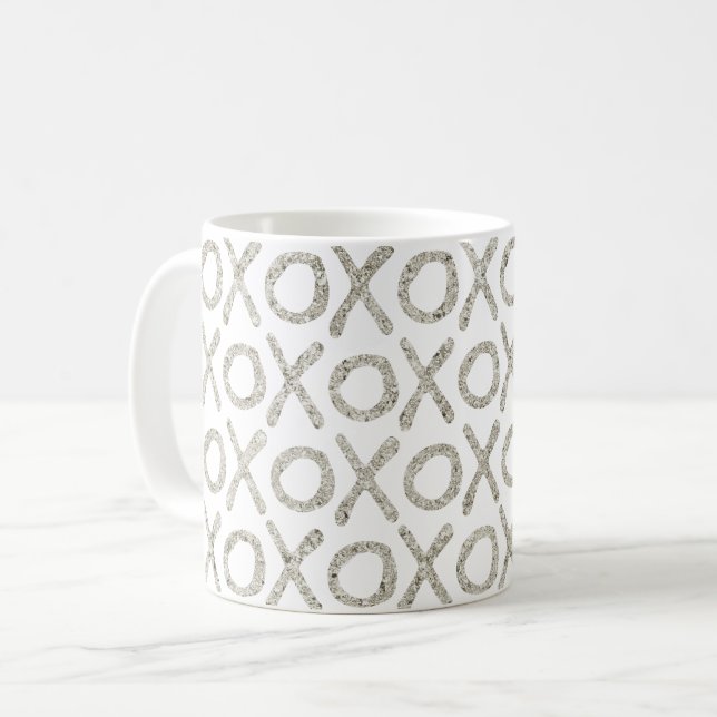 Taza De Café XOXO Plata Glitzy Blanco (Anverso izquierdo)