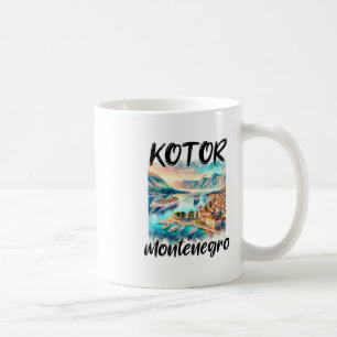 Taza De Café Y De Kotor Montenegro Crucero Barco Acuarela Escen