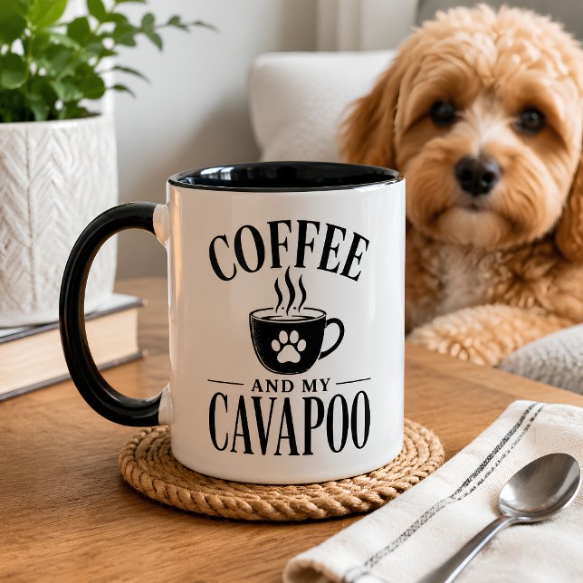 Taza de café y mi Cavapoo para amantes de perros (Subido por el creador)