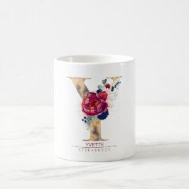 Taza De Café Y Monograma Floral Borgoña Rojo y Azul de la Marin