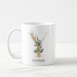 Taza De Café Y Monograma Floral Personalizado