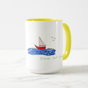 Taza de café y té de barco de mar vela de ensueño 
