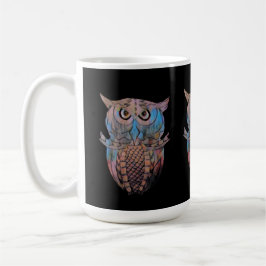 Taza de café y té de búho colorido y extravagante