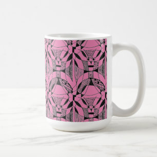 Taza De Café "Yappy Dog on Pink Tiled" Resumen del diseño