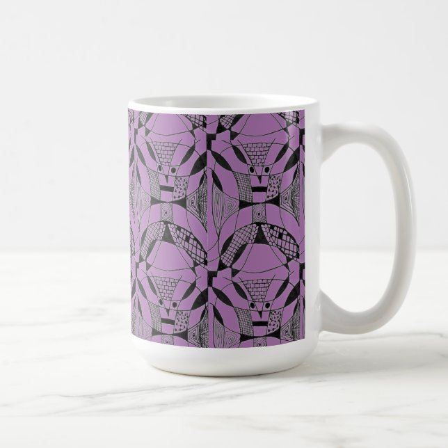 Taza De Café "Yappy Dog on Purple Tiled" Resumen del diseño (Derecha)
