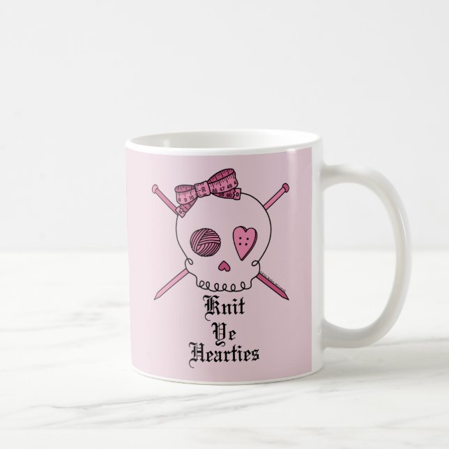 Taza De Café YE de punto Hearties (fondo rosado) (Derecha)