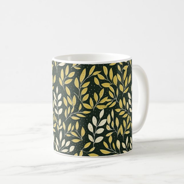 Taza De Café Yellow and Cream Leafy Branches Pattern  (Anverso derecho)