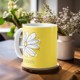 Taza De Café Yellow and White Whimsical Daisy with Custom Text