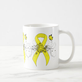 Taza De Café Yellow Awareness Ribbon with Butterfly Coffee Mug