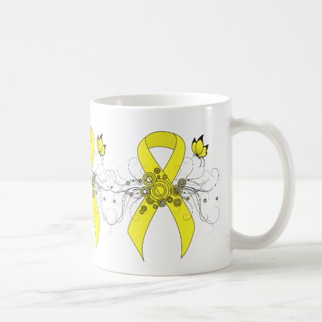 Taza De Café Yellow Awareness Ribbon with Butterfly Coffee Mug (Derecha)