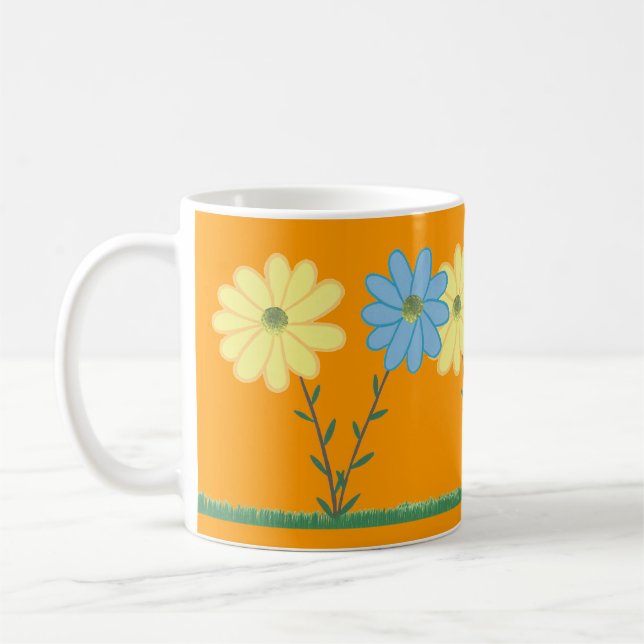 Taza De Café Yellow & Blue Daisy Flowers Custom Mugs (Izquierda)