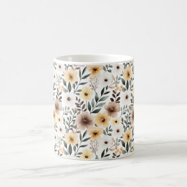 Taza De Café Yellow Brown Cream Flowers (Centro)