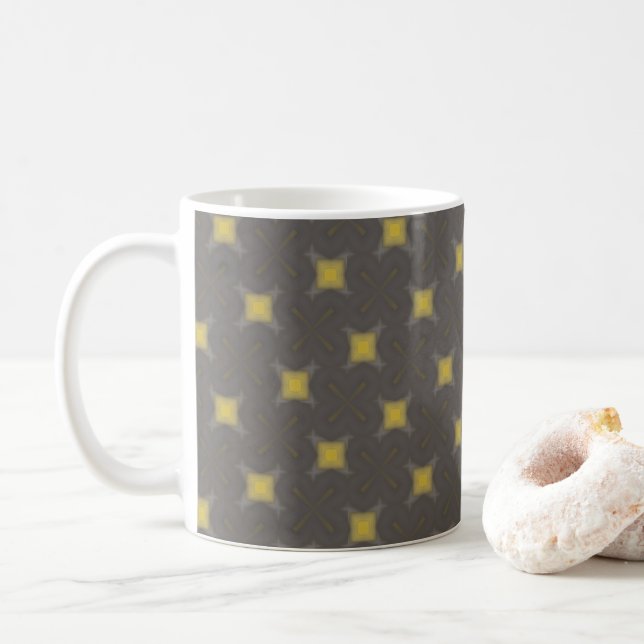 Taza De Café Yellow geometric motifs on grey coffee mug (Con donut)