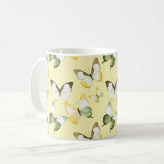 Taza De Café Yellow Green Butterflies (Anverso izquierdo)