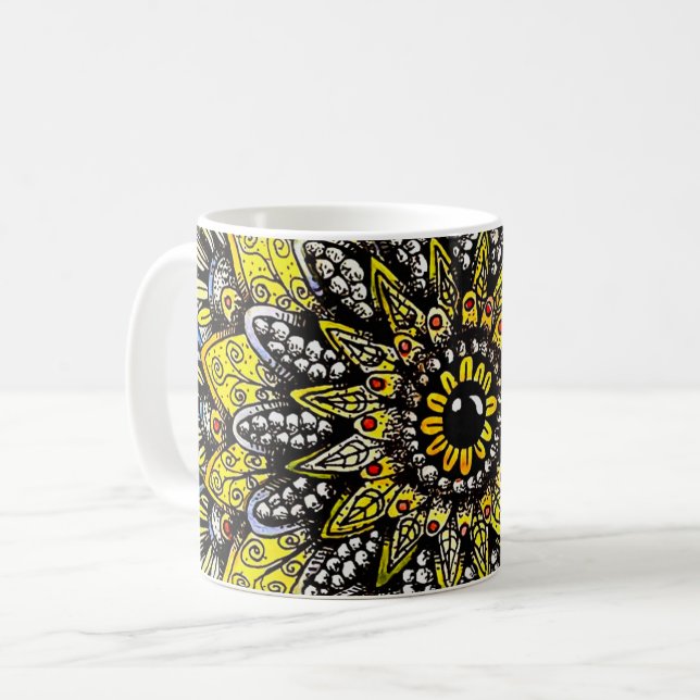 Taza De Café Yellow Green Hand Drawn Mandala Design (Anverso izquierdo)
