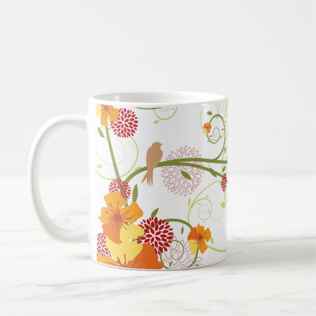 Taza De Café Yellow Hibiscus & Swallow Elegant Floral Garden (Izquierda)