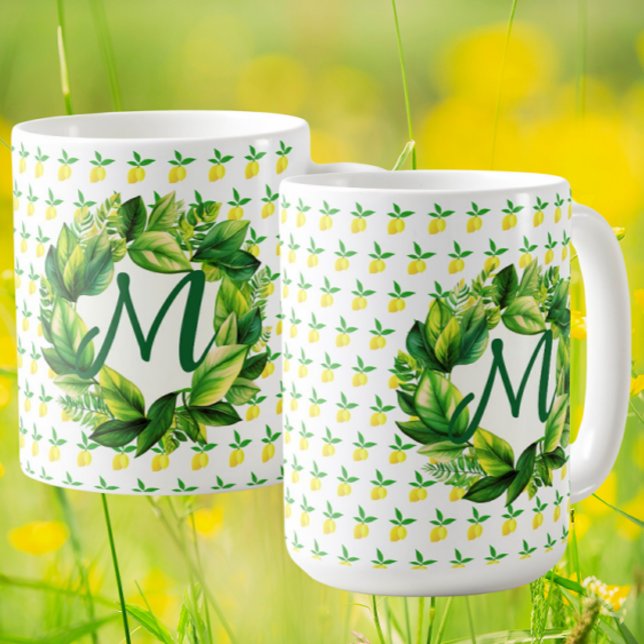 Taza De Café Yellow Lemons Monogram  (Personalize with your monogram!)