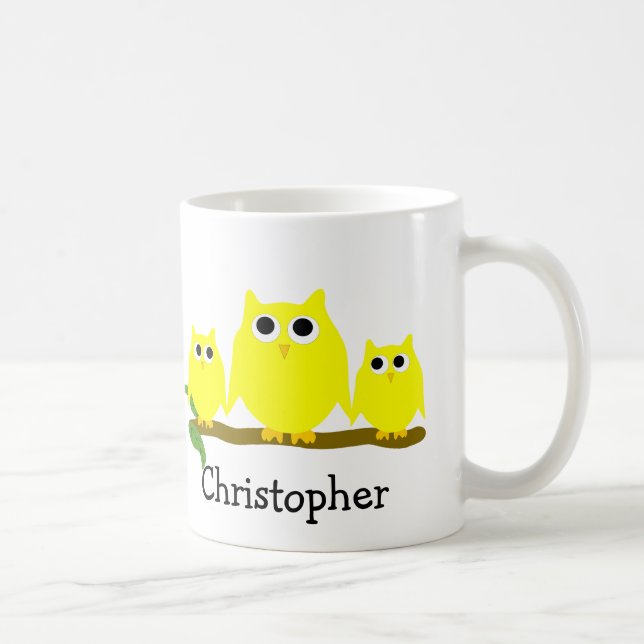 Taza De Café Yellow Owls Design Personalised (Derecha)