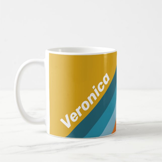 Taza De Café Yellow Retro Stripes with Name (Izquierda)