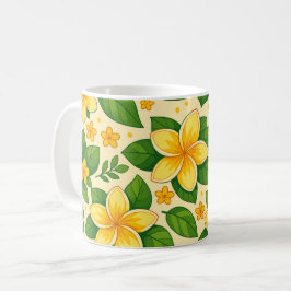 Taza De Café Yellow Tropical Flowers with Lush Green Leaves