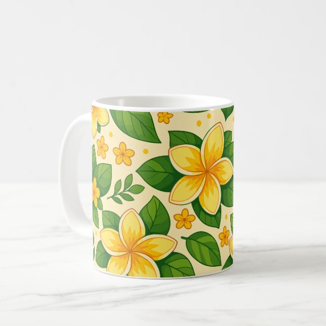 Taza De Café Yellow Tropical Flowers with Lush Green Leaves (Anverso izquierdo)