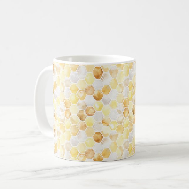 Taza De Café Yellow White Gold Honeycombs (Anverso izquierdo)