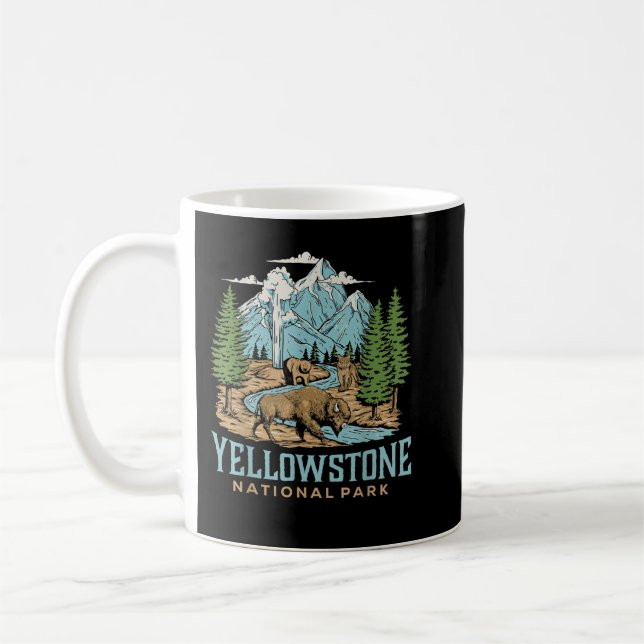Taza De Café Yellowstone US Parque Nacional Wolf Bison Bear Vin (Izquierda)