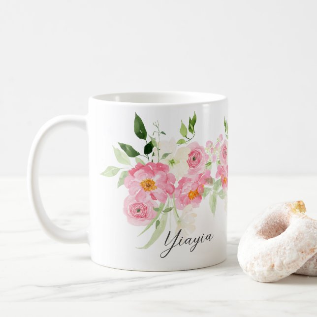 Taza De Café Yiayia floral de primavera (Con donut)