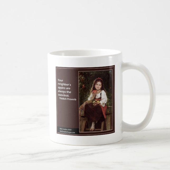 Taza De Café Yiddish diciendo sobre manzanas y gráficos (Derecha)