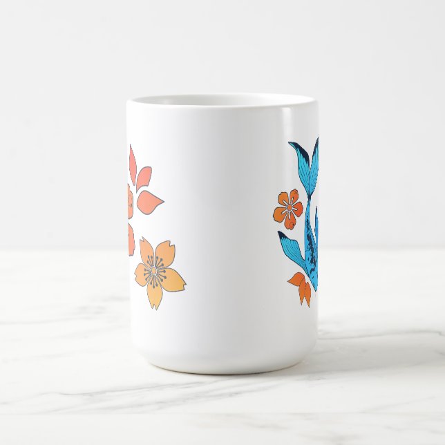 Taza De Café Yin Yang Flower Koi Fish Blue (Centro)