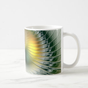 Taza De Café Yin Yang Verde Amarillo Fractal Abstracto Colorido