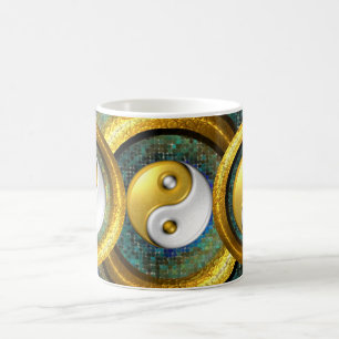 Taza De Café Yin-Yang y anillos de oro en equilibrio /Mug 11oz
