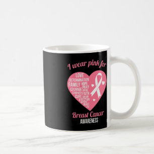 Taza De Café Yo llevo cinta rosada corazón Guay cáncer de mama
