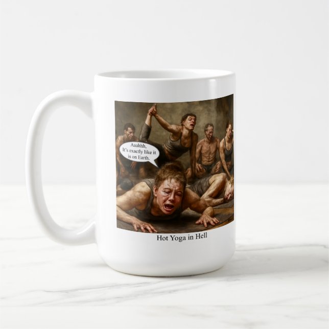 Taza De Café Yoga caliente en el infierno. (Izquierda)