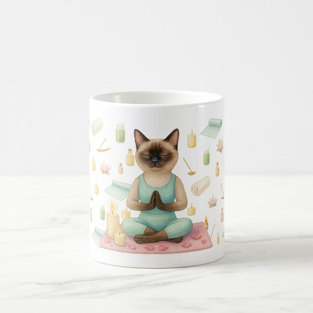 Taza De Café Yoga Pose para los amantes del gato siamés (Centro)