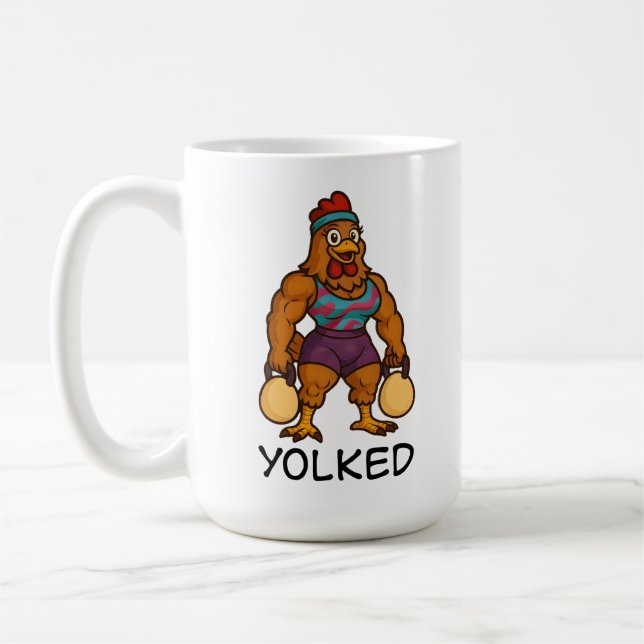 Taza De Café Yolked Hen – Funny Strong Chicken Kettlebell Gym (Izquierda)