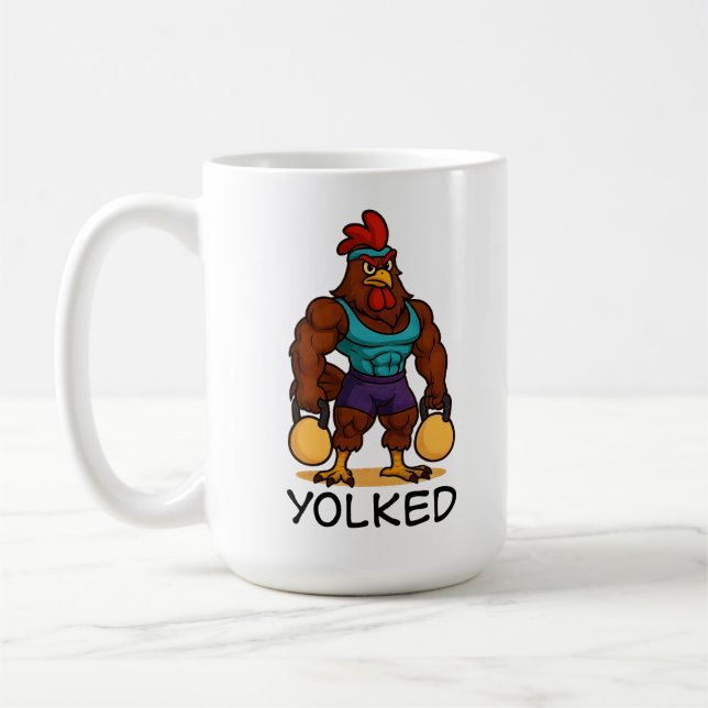 Taza De Café Yolked Rooster – Funny Strong Chicken Kettlebell (Izquierda)
