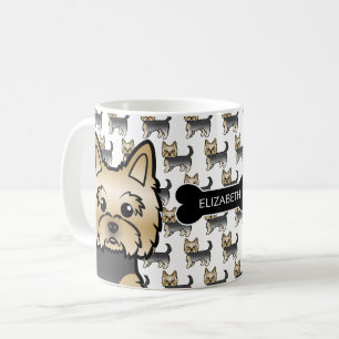 Taza De Café Yorkie Azul y Dorado con Hueso de Perro y Nombre