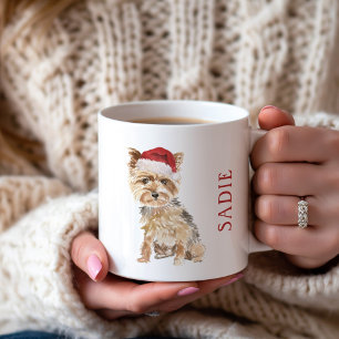 Taza De Café Yorkie con Santa Hat Holiday