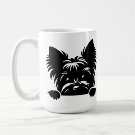 Taza De Café Yorkie Espiando Blanco y Negro