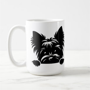 Taza De Café Yorkie Espiando Blanco y Negro 
