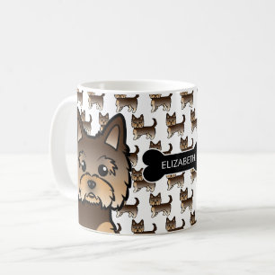 Taza De Café Yorkie Marrón Chocolate con Hueso de Perro y Nombr