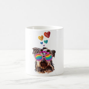 Taza De Café Yorkie perro con corazones día de San Valentín