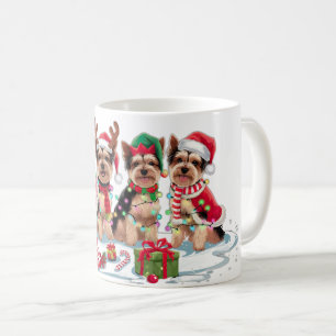 Taza De Café Yorkie Santa hat canta luces de elfo Navidades